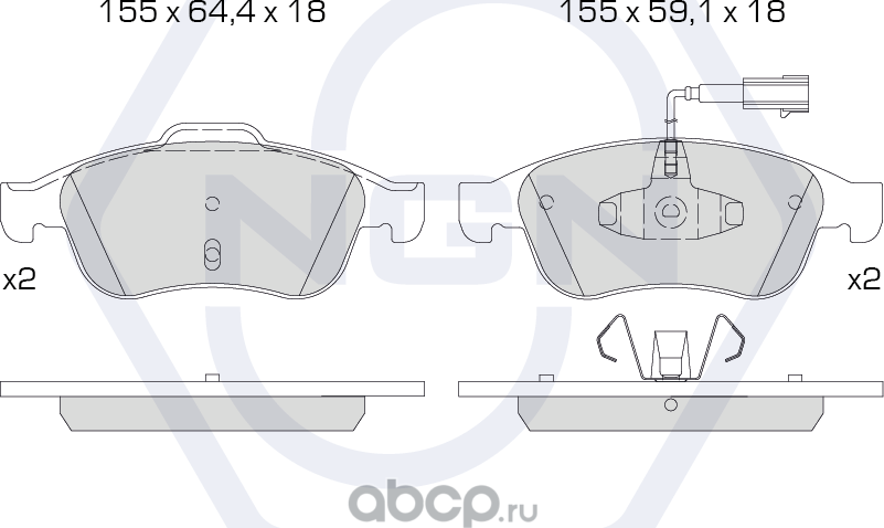 Колодки тормозные керамические, передние (NGN). Артикул 3502112