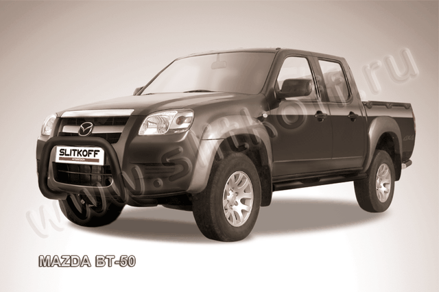 Кенгурятник Slitkoff d76 низкий мини ЧЕРНЫЙ матовый для Mazda BT-50 I 2006-2011. Артикул MZB003B