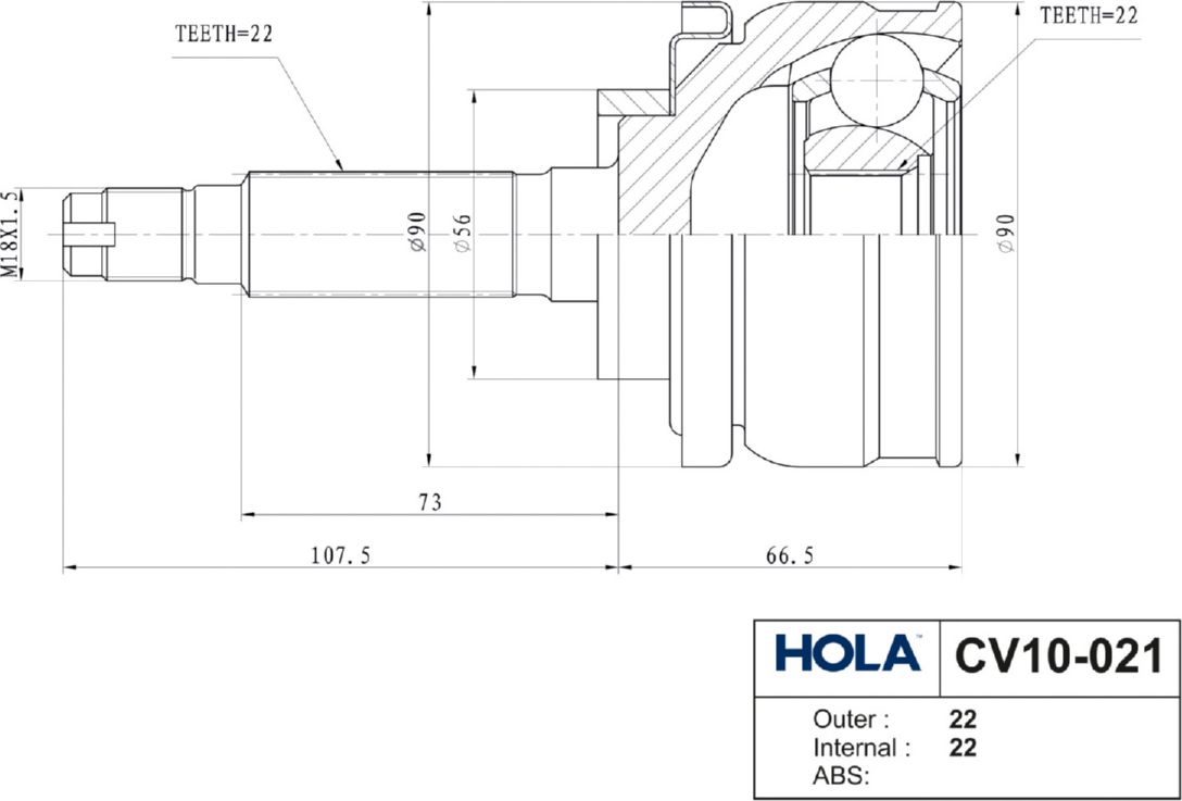 Шрус наружный (граната) HOLA. Артикул CV10-021
