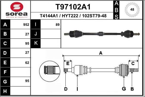 Полуось (привод в сборе, приводной вал) EAI. Артикул T97102A1