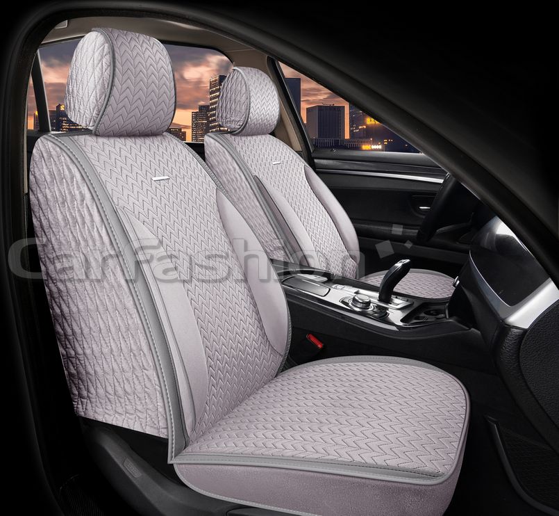 Накидки универсальные CarFashion Shevron Front на передние сидения авто, цвет Серый/Серый/Темно-серый/Темно-серый. Артикул 26212