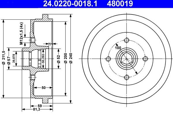 Тормозной барабан ATE задний для Skoda Felicia I 1994-2001. Артикул 24.0220-0018.1