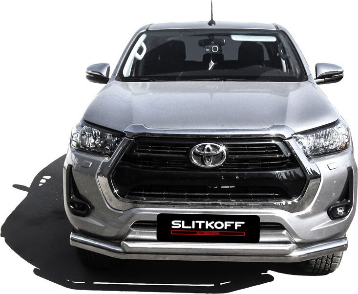 Защита Slitkoff переднего бампера d76/57 двойная для Toyota Hilux VIII рестайлинг 2020-2026. Артикул THL20-002