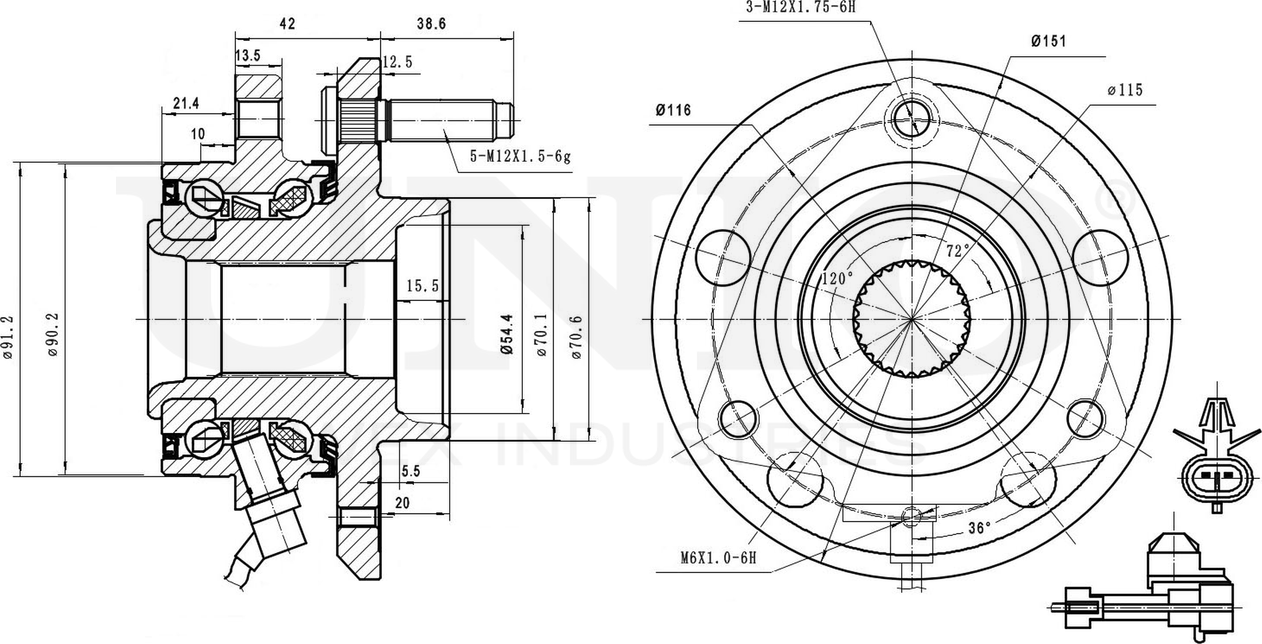 Ступица колеса с интегрированным подшипником (Unio). Артикул HUB-20037