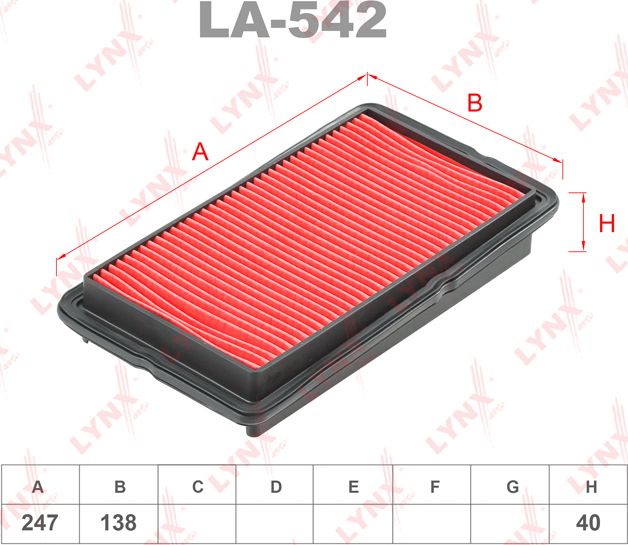 Воздушный фильтр LYNXauto для Honda Accord V 1993-1998. Артикул LA-542