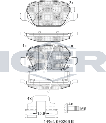 Тормозные колодки Icer для Fiat 500X I 2014-2026. Артикул 182128