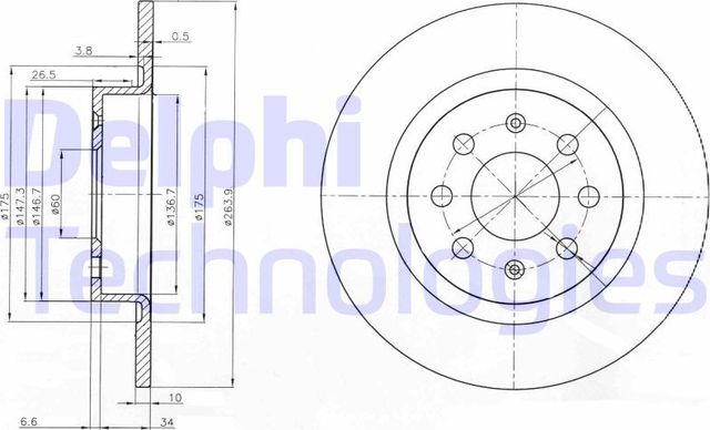 Тормозной диск Delphi задний для Opel Adam I 2012-2019. Артикул BG3945
