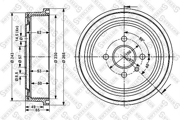 Тормозной барабан Stellox. Артикул 6025-3614-SX