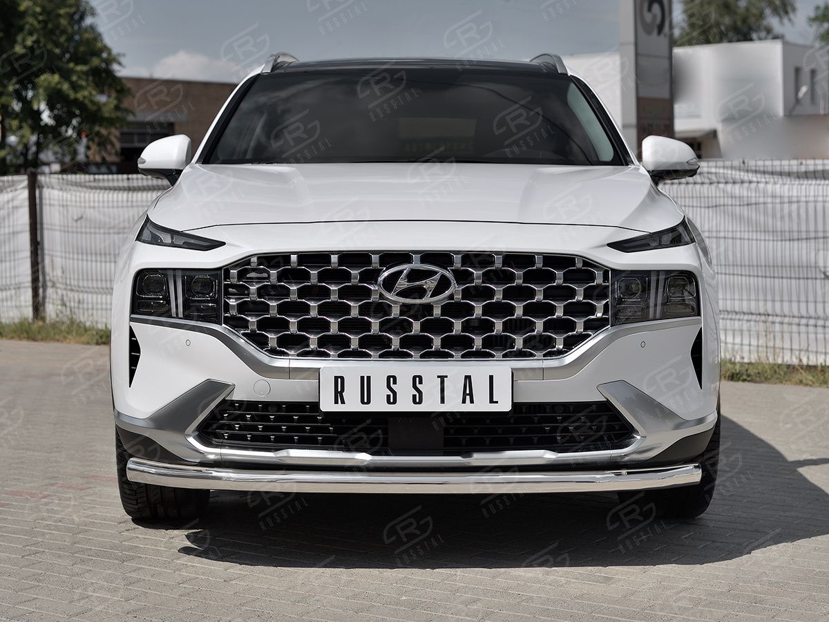 Защита RusStal переднего бампера d63 секции для Hyundai Santa Fe IV рестайлинг 2021-2026. Артикул HSFZ-003597