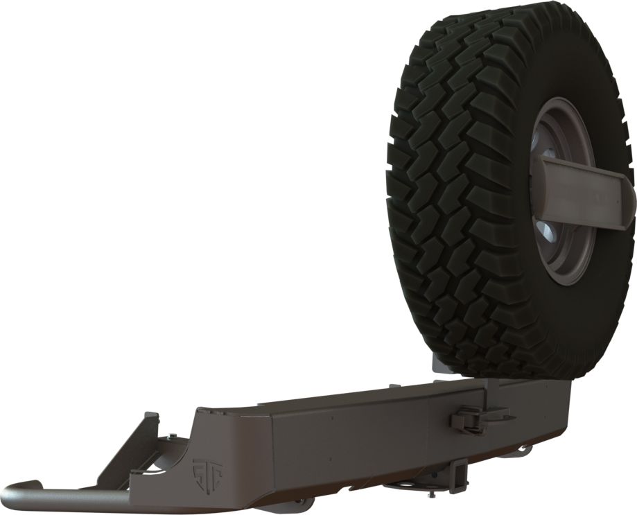 Бампер силовой STC задний для Toyota Hilux VIII 2015-2026 с квадратом под фаркоп, кронштейном крепления запасного колеса по центру и кронштейном крепления гос номера. Артикул STC-TH15-BR-C1