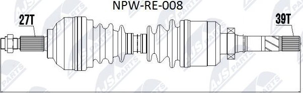 Полуось (привод в сборе, приводной вал) NTY для Renault Trafic II 2006-2014. Артикул NPW-RE-008