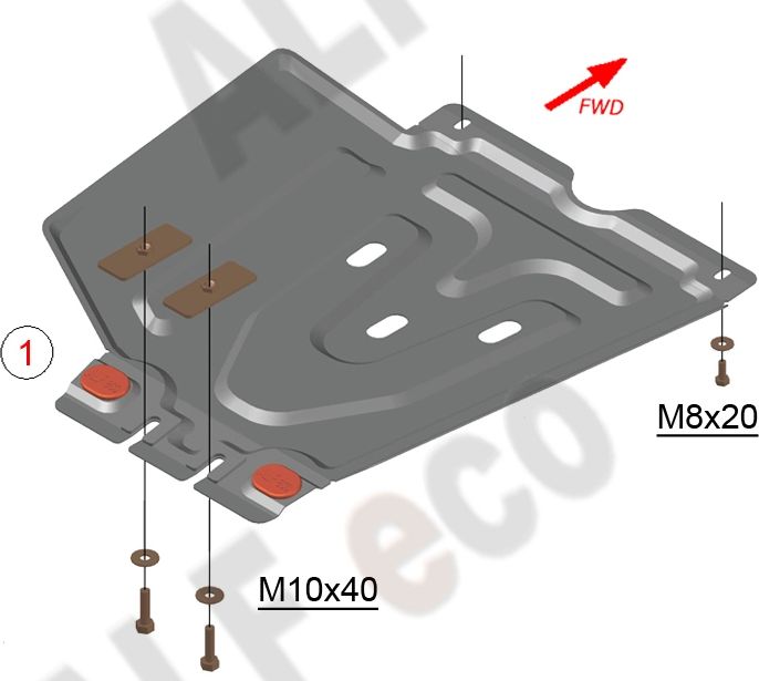Защита алюминиевая Alfeco для КПП Toyota Fortuner II 2015-2026. Артикул ALF.24.92 AL4