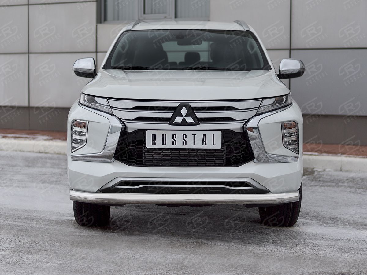 Защита RusStal переднего бампера d76 секции для Mitsubishi Pajero Sport III рестайлинг 2021-2026. Артикул MPJSZ-003654
