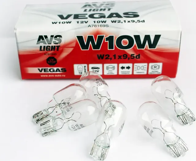 Лампа 12V W10W W2.1x9.5d AVS AVS. Артикул A78169S