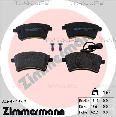 Тормозные колодки Zimmermann передние для Renault Kangoo II 2008-2026. Артикул 24693.175.2