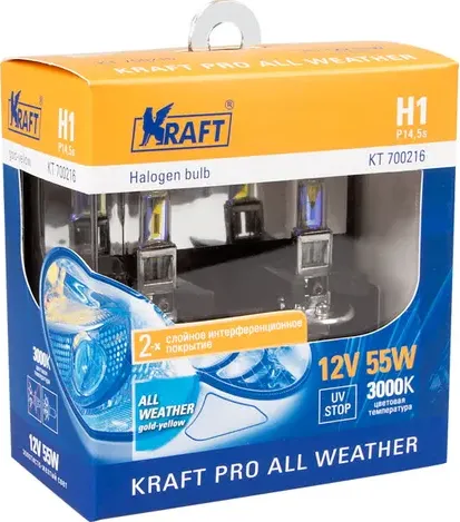 Автолампа H1 12v55w (P14,5s) Kraft Pro All Weather (2 шт. блистер). Артикул KT700216