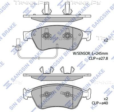 Тормозные колодки Sangsin Hi-Q передние для Audi A6 III (C6) 2004-2011. Артикул SP1693