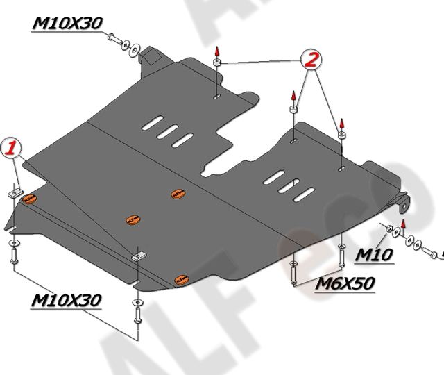 Защита алюминиевая Alfeco для картера и КПП Toyota Corollа Spacio E110 4WD 1997-2001. Артикул ALF.24.107 AL4