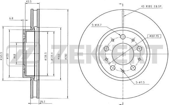 Тормозной диск Zekkert. Артикул BS-5123B