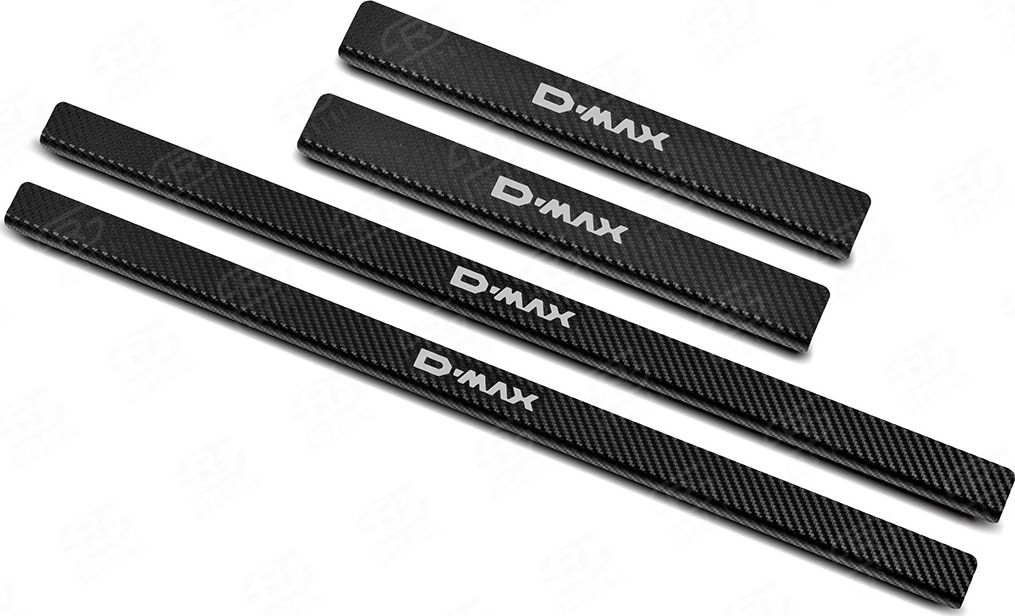 Накладки RusStal на пороги (лист нерж. карбон с надписью) для Isuzu D-MAX 2016-2026. Артикул ISDMX16-06