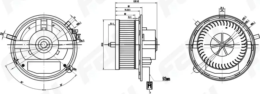 Электровентилятор отопителя без резистора для Skoda Octavia A7 (13-)/VW Golf VII (12-) (Fehu). Артикул ffh1096