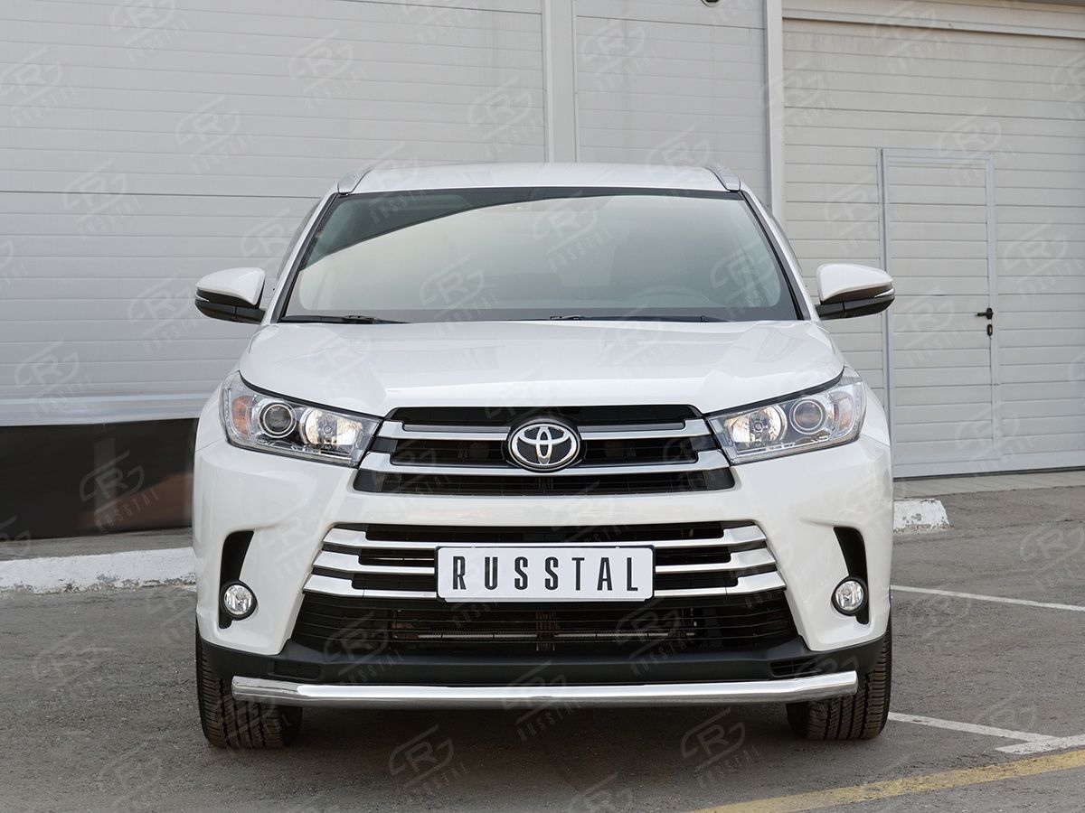 Защита RusStal переднего бампера d63 секции для Toyota Highlander III 2016-2026. Артикул THRZ-002615