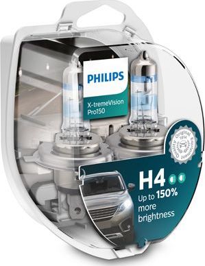 H4 12V- 60/55W (P43t) (+150% света+увелич. срок службы) X-treme Vision Pro150 (2шт) Philips X-tremeVision Pro150. Артикул 12342XVPS2