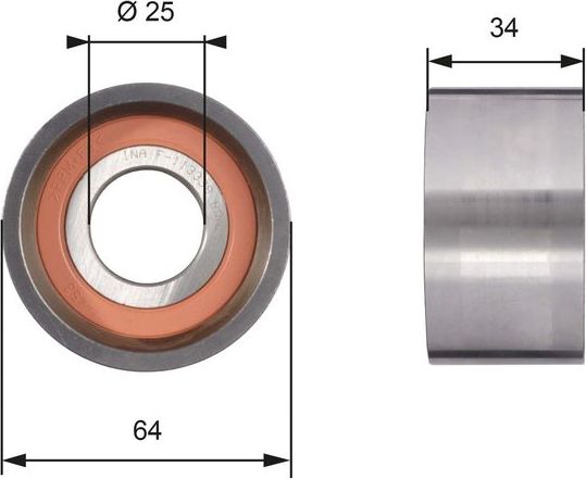 Натяжной ролик (натяжитель) ремня ГРМ Gates (Металл). Артикул T41234