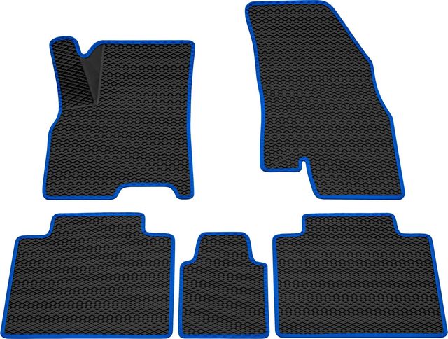 Коврики Rezkon 3D EVA Ромб резиновые для салона Chery Tiggo 4 I рестайлинг 2019-2026 Синий кант. Артикул 9211030103