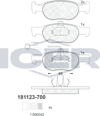Тормозные колодки Icer передние для Fiat Marea 1996-2002. Артикул 181123-700