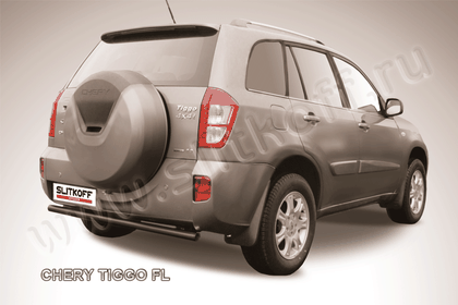 Защита Slitkoff заднего бампера d57 ЧЕРНАЯ матовая для Chery Tiggo (T11) рестайлинг 2011-2016. Артикул CT-FL-010B