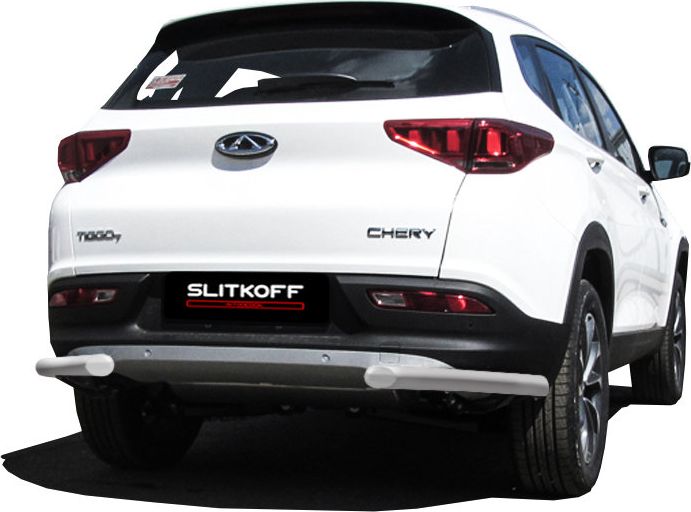 Защита Slitkoff заднего бампера d57 уголки для Chery Tiggo 7 2016-2026 Серебристая. Артикул CT7-008S