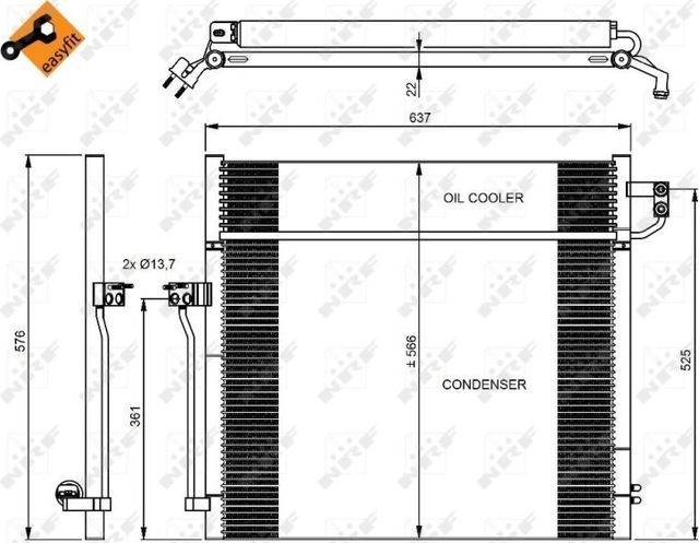 Радиатор кондиционера (конденсатор) NRF (алюминий). Артикул 350080