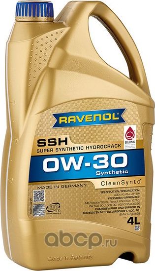 Масло моторное 4л 0W-30 SSH (синтетика) (Ravenol). Артикул 1111138004