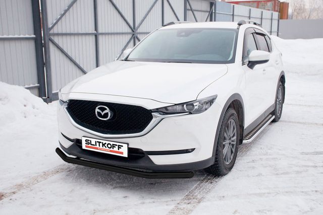 Защита Slitkoff переднего бампера d57 для Mazda CX-5 II 2017-2026 Черная. Артикул MZCX175-03В