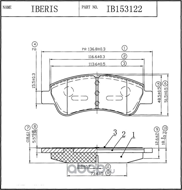 КОЛОДКИ ТОРМ.ПЕРЕД., К-Т CITROEN 307 SW (3H), (3A/C), 207 SW (WK_), C4 (LC_),C3 (Iberis). Артикул IB153122