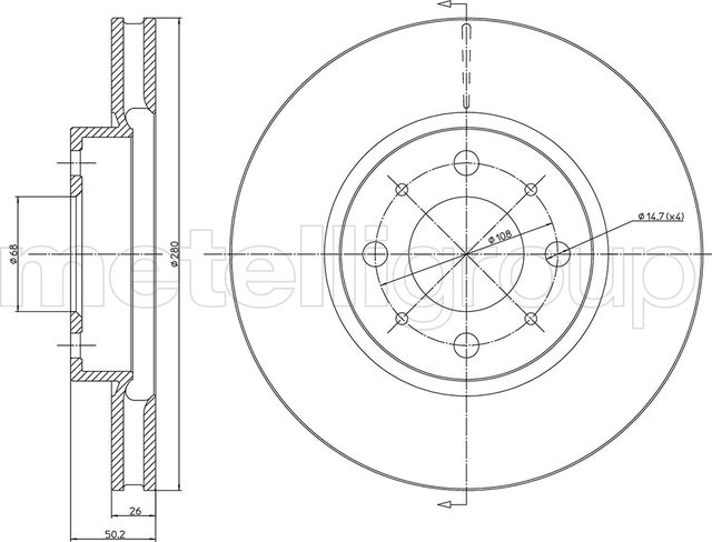 Тормозной диск Metelli передний для Volvo 850 1991-1993. Артикул 23-0373C