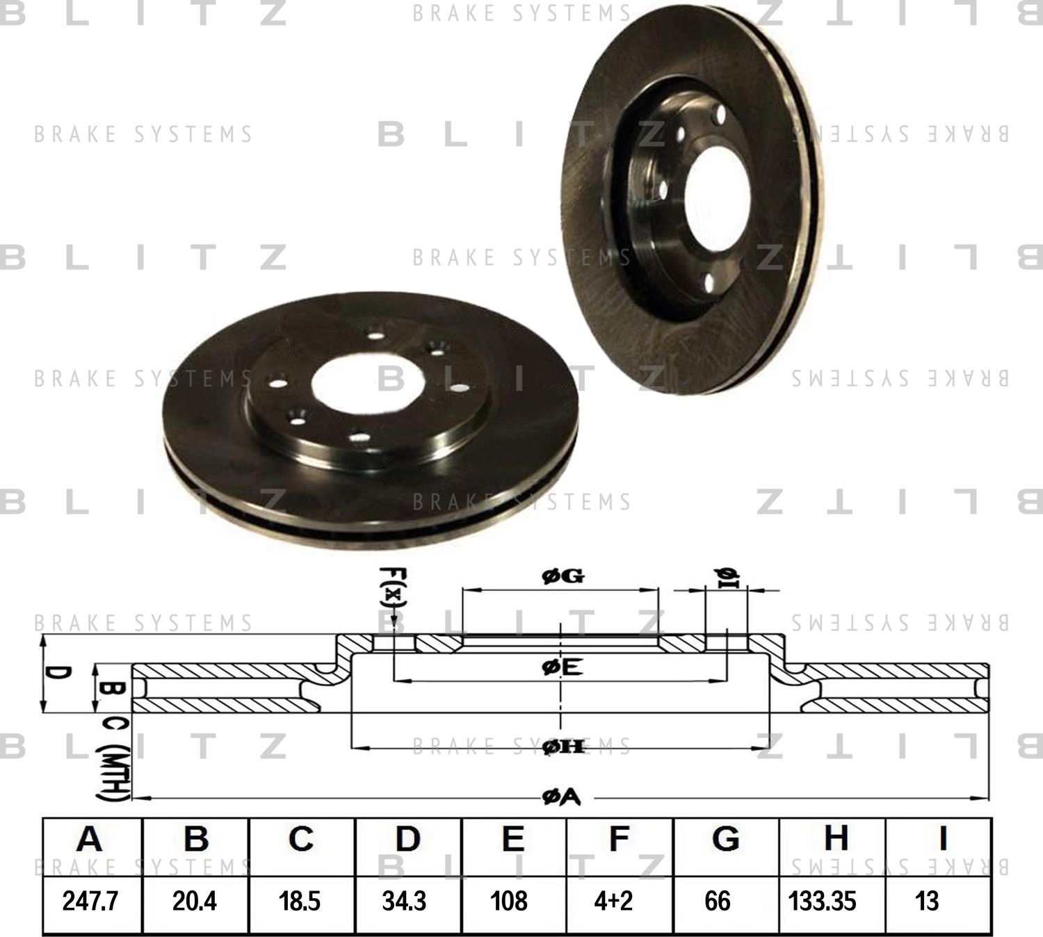 Диск тормозной PEUGEOT 106/205/306 92- перед. вент. (Blitz). Артикул BS0117