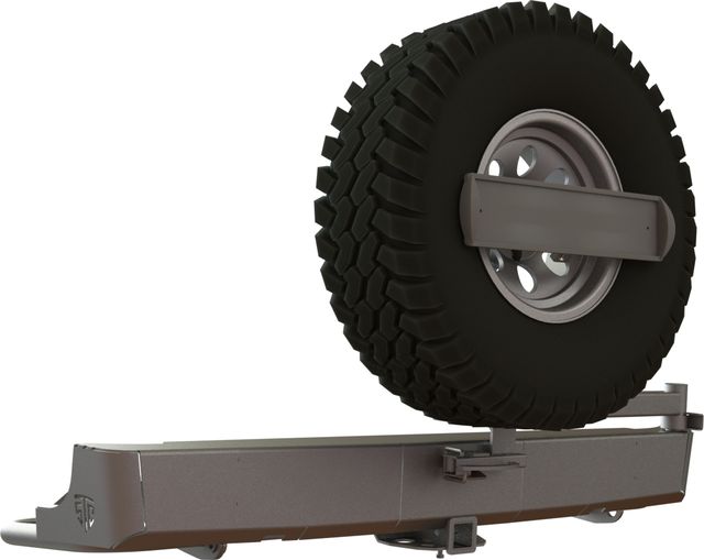 Бампер силовой STC задний для Toyota Hilux VII 2004-2015 с квадратом под фаркоп, кронштейном крепления запасного колеса по центру и кронштейном крепления гос номера . Артикул STC-TH05-BR-C1