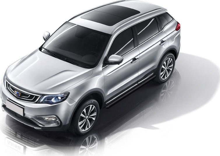 Пороги Slitkoff труба d57 для Geely Atlas 2018-2026 Черные. Артикул GEAT05B