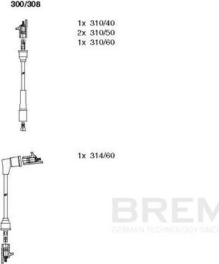 Высоковольтные провода (провода зажигания) (комплект) Bremi для SEAT Marbella 1986-1996. Артикул 300/308