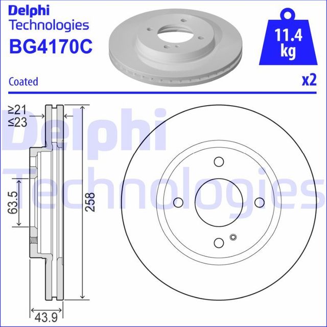 Тормозной диск Delphi передний для Ford Fiesta VI 2008-2019. Артикул BG4170C