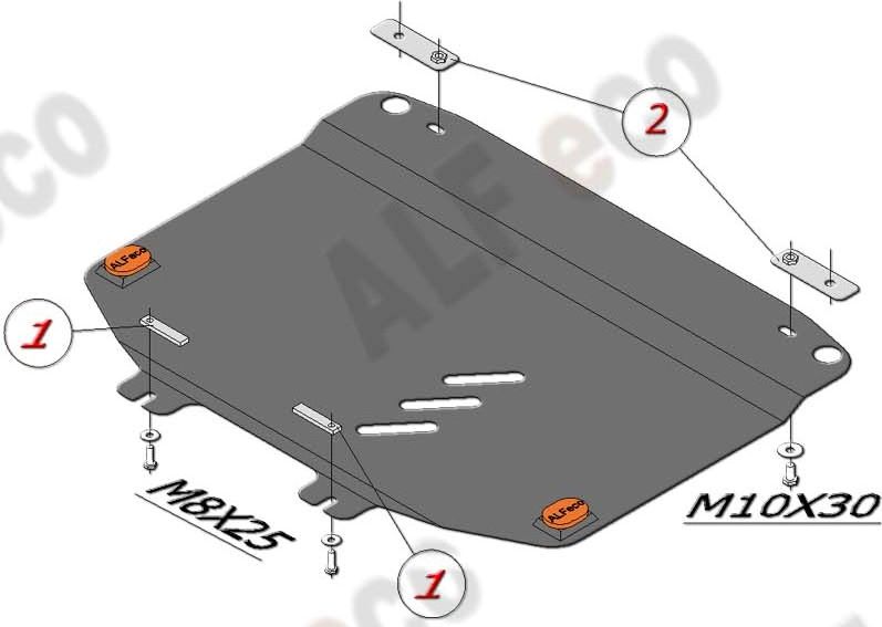 Защита алюминиевая Alfeco для картера и КПП Suzuki Splash 2008-2015. Артикул ALF.23.08al