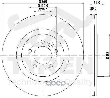 Тормозной диск (Tyren). Артикул TYR1018141