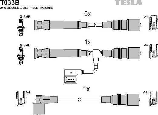 Высоковольтные провода (провода зажигания) (комплект) Tesla. Артикул T033B