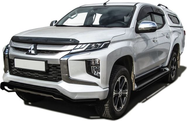 Защита Slitkoff переднего бампера d57 волна для Mitsubishi L200 V рестайлинг 2018-2026 ЧЕРНАЯ матовая. Артикул ML18-005B