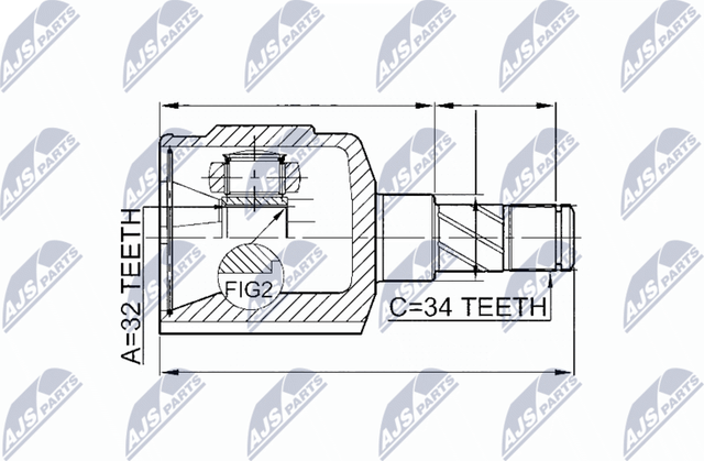 Шрус внутренний (граната) NTY передний левый для Daewoo Evanda 2002-2005. Артикул NPW-DW-014