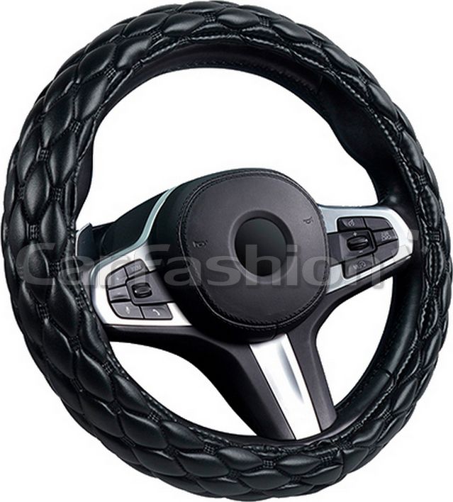 Оплётка на руль CarFashion Shuttle (размер M, экокожа, цвет ЧЕРНЫЙ/ЧЕРНЫЙ). Артикул 31663