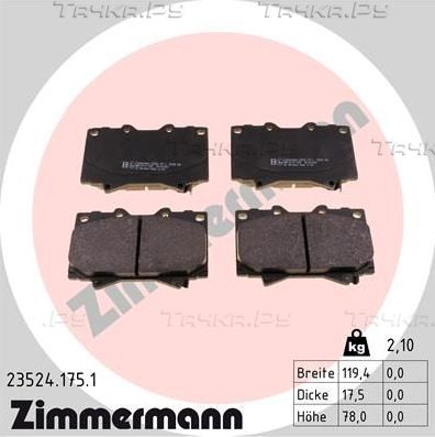 Тормозные колодки Zimmermann передние для Lexus LX 470 2001-2001. Артикул 23524.175.1