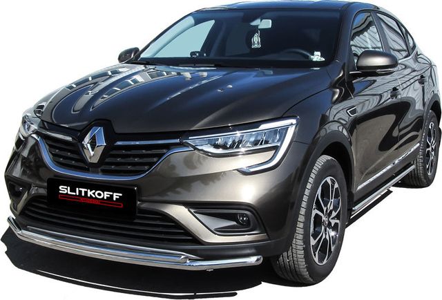 Защита Slitkoff переднего бампера D42+D32 двойная для Renault Arkana 2019-2026. Артикул RAR4WD001